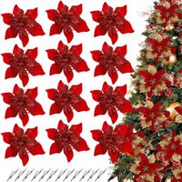 12X SZTUCZNE KWIATY DEKORACJE BOŻE NARODZENIE NA CHOINKĘ GWIAZDA PREZENTY