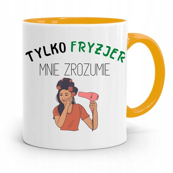 Kubek Żółty Fryzjerki Tylko Fryzjer Mnie Zrozumie Z Nadrukiem Ze Zdjęciem zdjęcie 1