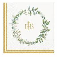 Serwetki papierowe komunijne IHS liście roślinne, 20 szt.