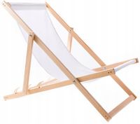 2X LEŻAK PLAŻOWY OGRODOWY DREWNIANY SKŁADANY WOODOK BIAŁA TKANINA