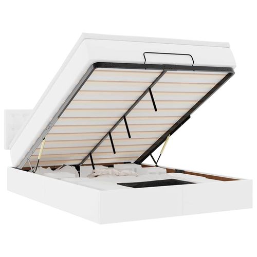 Łóżko otomana z materacami i LED, biała, 140x200cm, ekoskóra na Arena.pl