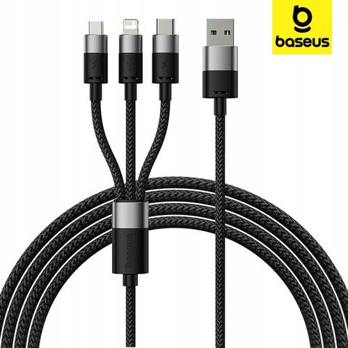 BASEUS UNIWERSALNY WYTRZYMAŁY KABEL USB 3W1 USB-C MICRO LIGHTNING 3.5A 1,2M na Arena.pl