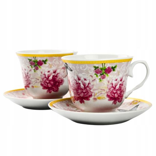 2x FILIŻANKA ZE SPODKIEM KWIATY 250ml do KAWY HERBATY FILIŻANKI DO ESPRESSO na Arena.pl