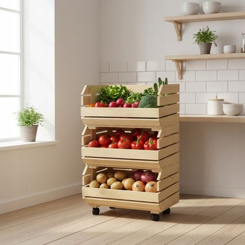 Wózek na WARZYWA OWOCE na KÓŁKACH Regał MODUŁOWY Pojemnik Drewniany na Arena.pl