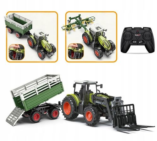TRAKTOR ZDALNIE STEROWANY Z PRZYCZEPĄ 4W1 AKCESORIA ZESTAWS na Arena.pl