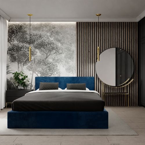 ŁÓŻKO TAPICEROWANE 160x200 ŁÓŻKO PODWÓJNE Z POJEMNIKIEM GRANATOWE na Arena.pl