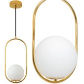 Lampa sufitowa wisząca żyrandol do salonu kula mleczna złota regulowana