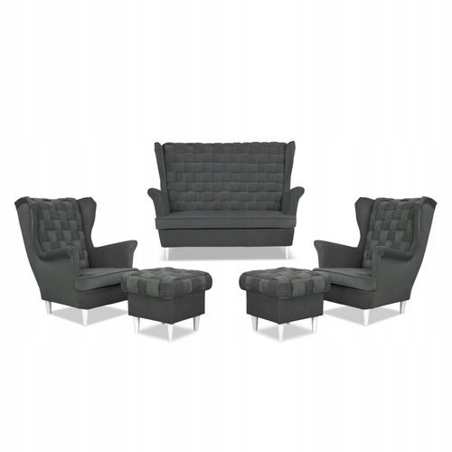 Zestaw wypoczynkowy Carol sofa fotele pufy paski grafitowy na Arena.pl