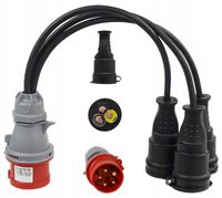 PRZEJŚCIÓWKA WTYK 32A/5 NA 3xGNIAZDA 400V na 230V REDUKCJA TRÓJNIK SIŁOWY