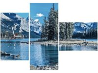 100CM 70CM ZEGAR 3 ELEM JEZIORO MALIGNE ZIMĄ ŚCIENNY OBRAZ