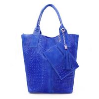 VERA PELLE torebka zamszowa shopper kroko z długimi rączkami V141 chabrowa