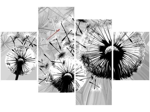 120CM 80CM ZEGAR 4 ELEM BIAŁE DMUCHAWCE SZARYM TLE OBRAZ ŚCIENNY na Arena.pl