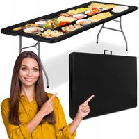 STÓŁ CATERINGOWY SKŁADANY W WALIZKĘ OGRODOWY BANKIETOWY DUŻY CZARNY 240 cm