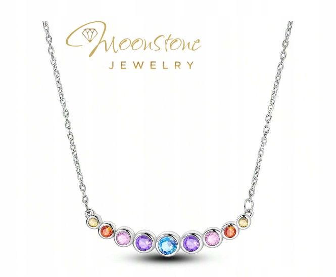 Srebrny naszyjnik damski cyrkonie tęczowe tęcza srebro 925 + PUDEŁKO zdjęcie 2