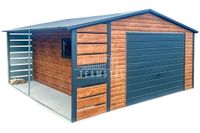 Garaż Blaszany 4x6m + Wiata 1x6m Brama Uchylna Okno Drewnopodobny TS654