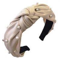 opaska turban z materiału gruba perełki jasny krem o227jk