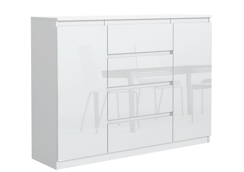 Biała Komoda 140cm 4 Szuflady 2 Drzwi Front Połysk zdjęcie 1