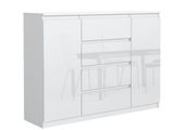 Biała Komoda 140cm 4 Szuflady 2 Drzwi Front Połysk