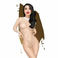 penthouse scandalous body biały xl - siateczkowe body z długim rękawem