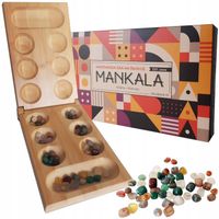 Drewniana gra planszowa MANKALA kolorowe kamienie GRA LOGICZNA EDUKACYJNA