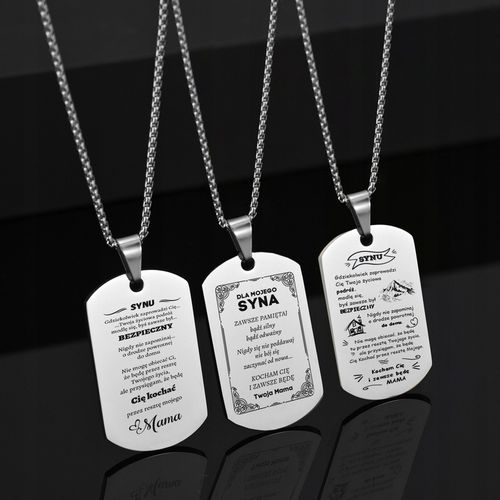 Srebrny Nieśmiertelnik Grawer Prezent dla Syna od Mamy Naszyjnik Męski BOX na Arena.pl