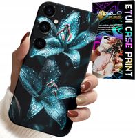 ETUI DO SAMSUNG GALAXY M15 5G - TURKUSOWE LILIE KWIATY OBUDOWA + SZKŁO