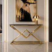 Konsola złota nowojorska Diament Glamour z czarną szybą 120x40x80