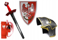 ZESTAW STRÓJ RYCERZ 4EL. MIECZ HEŁM TARCZA POCHWA PRZERBANIE DLA DZIECKA