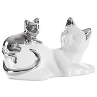Figurka ceramiczna koty CAT 20X11X12 biała+srebrna