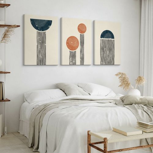 OBRAZY NA PŁÓTNIE SET ABSTRAKCJA FIGURY GEOMETRYCZNE STYL BOHO 90cm x 40cm na Arena.pl