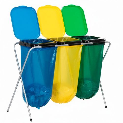 Stelaż na trzy worki do segregacji odpadów, stojak z pokrywami na śmieci na Arena.pl