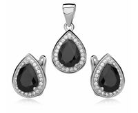 Elegancki rodowany srebrny komplet łezki czarne cyrkonie srebro 925 Z0721K_B