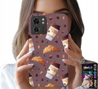 ETUI DO MOTOROLA EDGE 40 - CASE Z KAWĄ ROGALIKAMI I ZIARNAMI W TLE