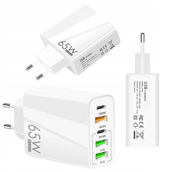 65W SZYBKA ŁADOWARKA SIECIOWA - 2x USB-C PowerDelivery 3x USB-A QC 3.0 zdjęcie 1