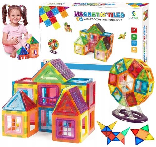 Klocki Magnetyczne DUŻE 3D Konstrukcyjne Magnetic Tiles Zestaw 70 elementów na Arena.pl