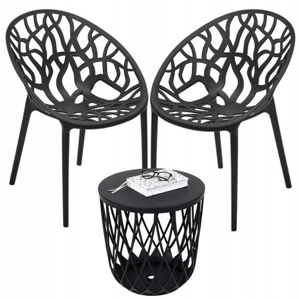 ZESTAW OGRODOWY BALKONOWY 2X KRZESŁO PLASTIKOWE AŻUROWE + STOLIK zdjęcie 1