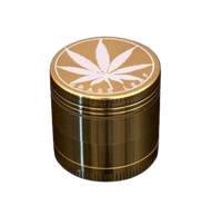 Złoty Młynek do Mielenia Tytoniu Suszu CBD z Liściem Marihuany 4-Częściowy