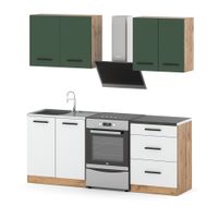 Meble kuchenne modułowe z blatem małe 2m wotan butelkowa zieleń biały mat