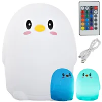 Lampka nocna LED pingwin RGB z pilotem i zasilaniem USB dla dzieci