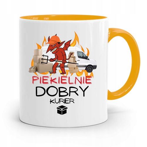 Kubek Żółty Dla Kuriera Piekielnie Dobry Prezent Z Nadrukiem Ze Zdjęciem na Arena.pl