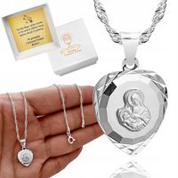 Medalik srebrny 925 Matka Boska Maryja serce z łańcuszkiem 45cm do