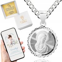 Srebrny zestaw komunijny łańcuszek 40 cm i medalik MB w kształcie koła 925