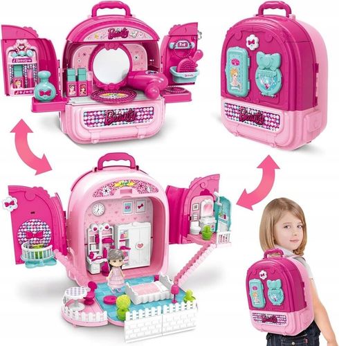 Toaletka WALIZKA domek z lalką PLECAK zestaw piękności 3w1 dla dziewczynek na Arena.pl