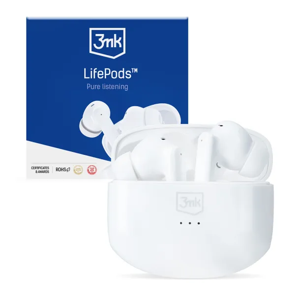 Słuchawki 3mk LifePods douszne bezprzewodowe Bluetooth 5.3 ANC - białe zdjęcie 1