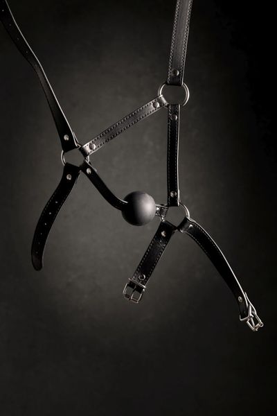 Head Harness With Solid Ball Gag - Black zdjęcie 11