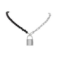 Naszyjnik z onyksów i łańcucha z dużą kłódką Aria Rockstar Collection