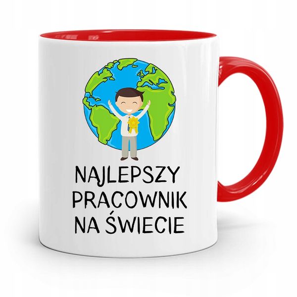 Dla Pracownika Kubek Czerwony Najlepszy Pracownik Z Nadrukiem Ze Zdjęciem zdjęcie 1