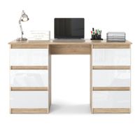 Biurko Komputerowe Pojemne nowoczesne Dąb Sonoma Biały Połysk 120cm Ofi