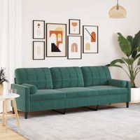 3-osobowa sofa z poduszkami, ciemnozielona, 210 cm, aksamit