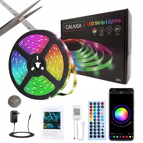 TAŚMA LED RGB 5m Ledy 5050 Listwa 230v 12v Z Zasilaczem NA PILOTA BLUETOOTH na Arena.pl